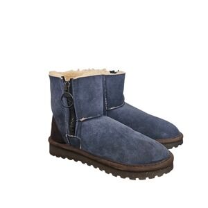 Celtic & Co. Aviator Sheepskin Shortie Ankle Boots, Blue Iris Size 9 Boho Preppy
